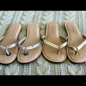 2/$25 BANANA REPUBLIC flipflops.Gold &Silver